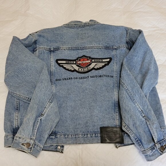 Vintage Harley Davidson Denim Jacket Womens L 100th Year Anniversary 1903-2003 - Picture 5 of 7
